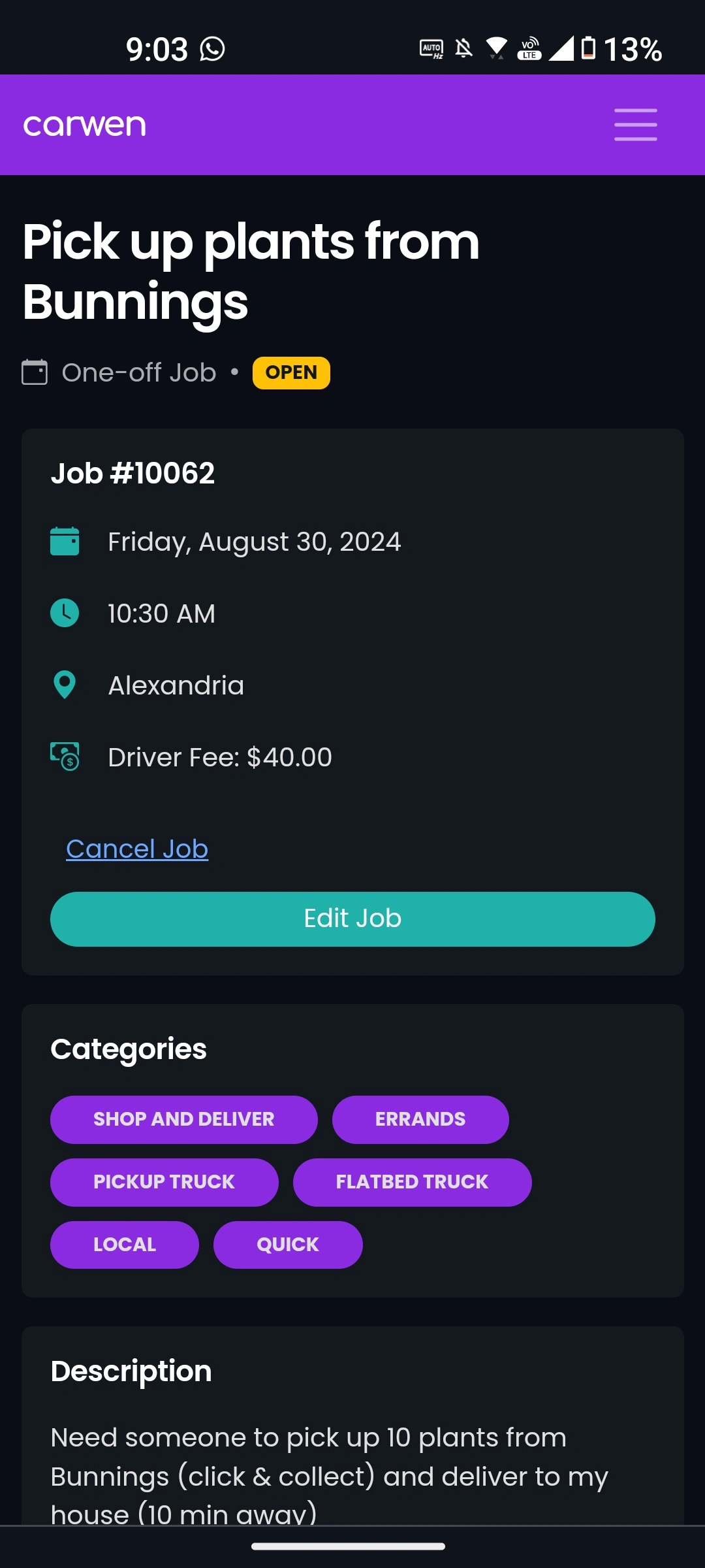 Carwen App Interface