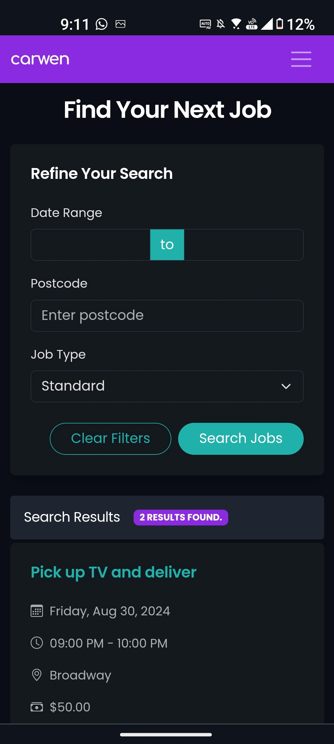 Driver App Interface